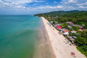 Aerial view of Lanta Klong Nin beach on sunny day. Ko Lanta, Krabi Province, Thailand.