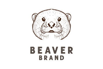 Vintage Retro Hand Drawn Sketch Beaver Otter Head Face Logo Design Vector