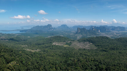 Panoramic view from Dragon's Crest (Ngon Nak) Trail. Krabi Province, Thailand.
