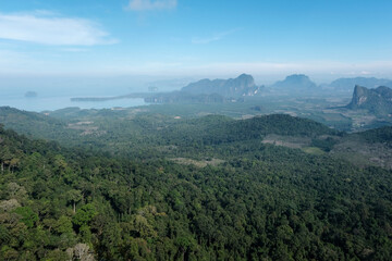 View from Dragon's Crest (Khao Ngon Nak) Viewpoint on sunny day. Krabi Province, Thailand.