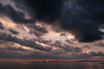 Sunset sky above the sea. View from Klong Muang Beach. Krabi Province, Thailand.