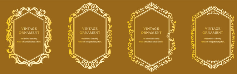 Commendation certificate, orient pattern, arabesque pattern, damask pattern decorative rule vintage frame set, emblem.