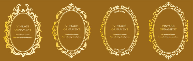 Commendation certificate, orient pattern, arabesque pattern, damask pattern decorative rule vintage frame set, emblem.