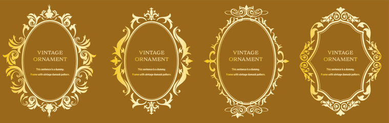 Commendation certificate, orient pattern, arabesque pattern, damask pattern decorative rule vintage frame set, emblem.