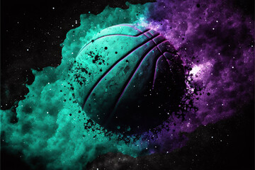 Obraz na płótnie Canvas Purple and Teal Basketball Background, Grunge Texture, Clouds, Space Generative AI