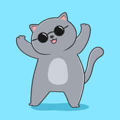Grey Cat Dance - Cute Dancing Gray Cat with Circle Glasses
