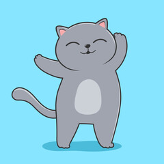 Obraz na płótnie Canvas Grey Cat Dance - Cute Dancing Gray Cat