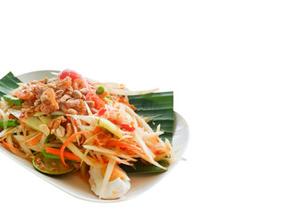 thai spicy papaya salad with salted egg or Somtum