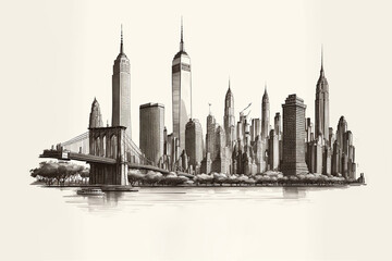 vector sketch hand drawing panoramic new york city. Front view. Generative AI