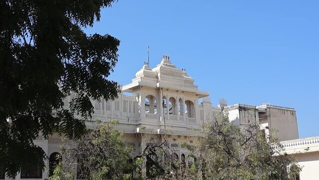 Udaipur, Rajasthan, India 1st January 2023: Udaipur City Palace Famous romantic luxury Rajasthan and Indian iconic tourist landmark. Majestic Interiors of City Palace made by Mewar dynasty Rajputs.