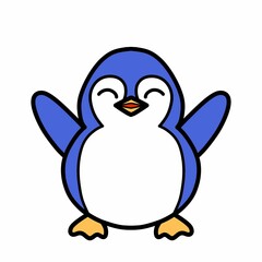 Cute Happy Blue and White Penguin Illustration with White Background