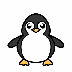 Cute Black and White Penguin Illustration with White Background