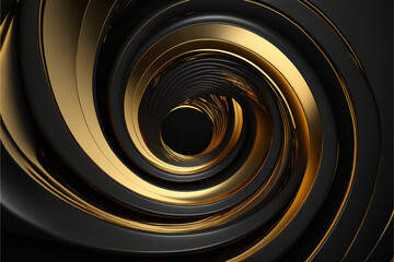 creative background Golden and black abstract spiral, Generative ai