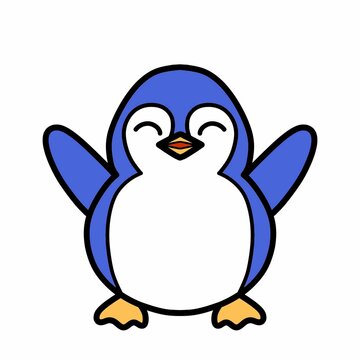 Cute Happy Blue and White Penguin Illustration with White Background