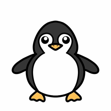 Cute Black and White Penguin Illustration with White Background