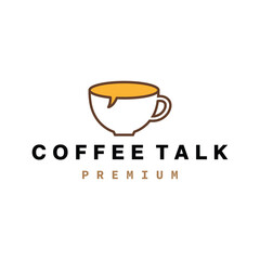 Coffee House Talk Story Conversation Shop Logo Design Template Cup Mug Message. Creative Concept Isolated Vector