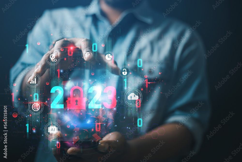 Poster data protection concept the future technological security crisis that uses ai to develop database sy