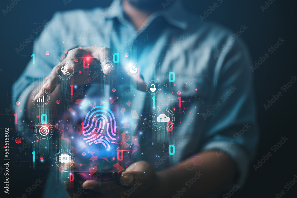 Poster data protection concept the future technological security crisis that uses ai to develop database sy