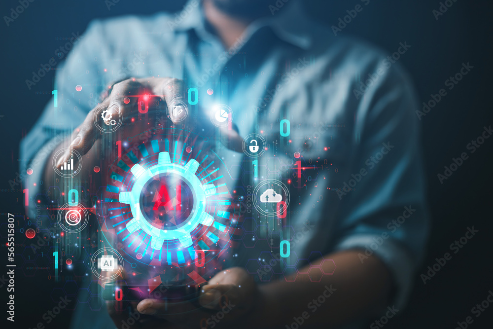 Poster data protection concept the future technological security crisis that uses ai to develop database sy