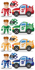 Naklejka premium Set of sports cars and racers. Isolated on white background. Vector illustration.