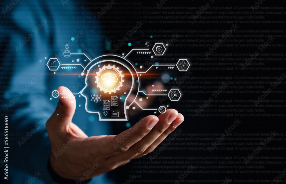 Leinwandbilder Chat GPT Chat with AI Artificial Intelligence. Businessman using  chatbot in computer smart intelligence Ai, artificial intelligence developed by OpenAI. Futuristic technology, robot in online system.