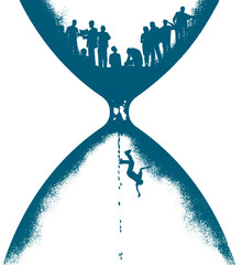 Time is running out--That is the theme of this image of people in an hourglass.