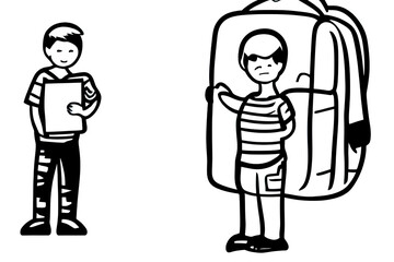 clipart drawing with a kid with a huge backpack ,Generative IA
