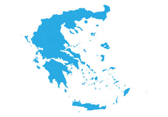 greece map. High detailed blue map of greece on PNG transparent background.