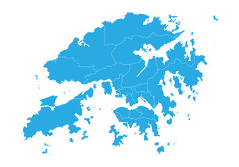 hong Kong map. High detailed blue map of hong Kong on PNG transparent background.