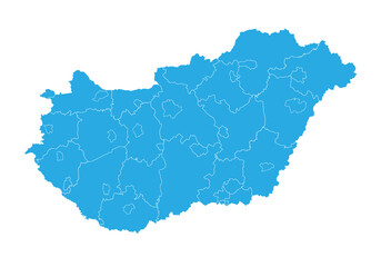 hungary map. High detailed blue map of hungary on PNG transparent background.