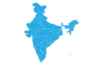 india map. High detailed blue map of india on PNG transparent background.