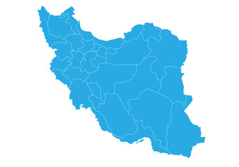 iran map. High detailed blue map of iran on PNG transparent background.