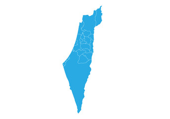israel Palestine map. High detailed blue map of israel Palestine on PNG transparent background.