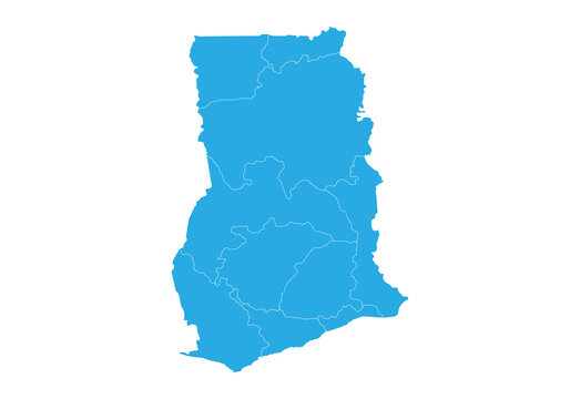 ghana map. High detailed blue map of ghana on PNG transparent background.