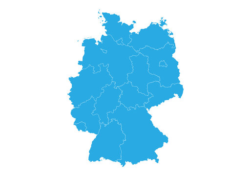 germany map. High detailed blue map of germany on PNG transparent background.