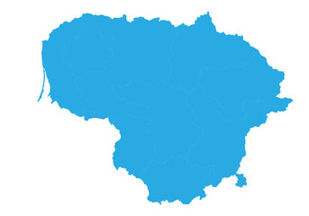 lithuania map. High detailed blue map of lithuania on PNG transparent background. - obrazy, fototapety, plakaty