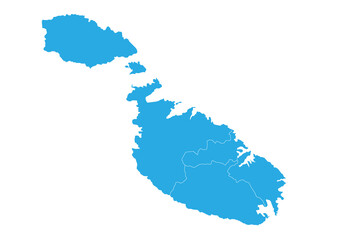 malta map. High detailed blue map of malta on PNG transparent background.