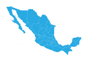 mexico map. High detailed blue map of mexico on PNG transparent background. - obrazy, fototapety, plakaty