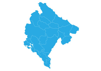 montenegro map. High detailed blue map of montenegro on PNG transparent background.