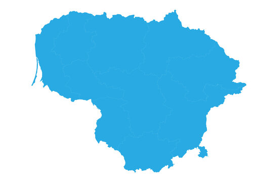 lithuania map. High detailed blue map of lithuania on PNG transparent background.