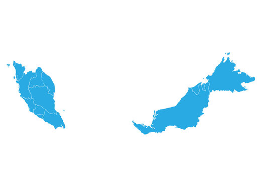 malaysia map. High detailed blue map of malaysia on PNG transparent background.