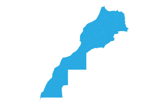 morocco Western Sahara map. High detailed blue map of morocco  on PNG transparent background.