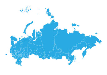 russia map. High detailed blue map of russia on PNG transparent background.