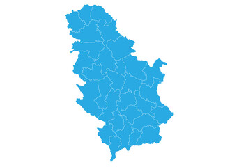 Serbia map. High detailed blue map of Serbia on PNG transparent background.