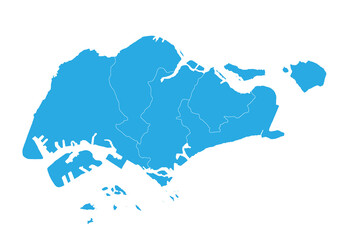 singapore map. High detailed blue map of singapore on PNG transparent background.