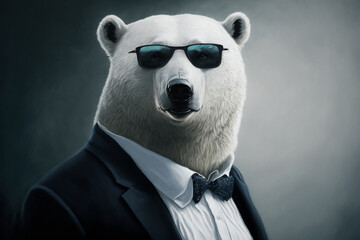 Fototapeta Undercover Polar Bear with a bowtie and sunglasses obraz
