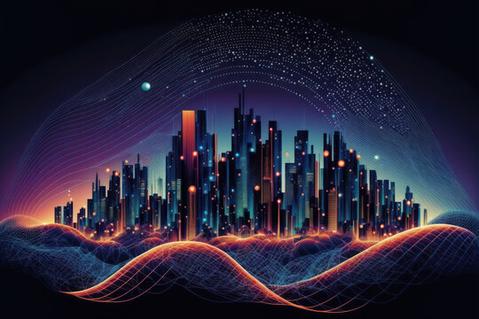 Generative AI illustration of smart city technology connection abstract background conceptual image