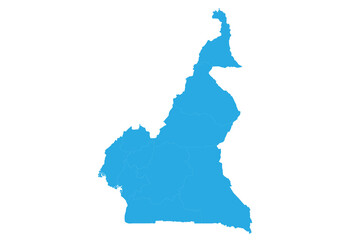 cameroon map. High detailed blue map of cameroon on PNG transparent background.