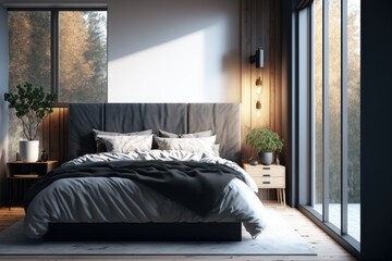3d render of a modern minimalist bedroom made by generative ai