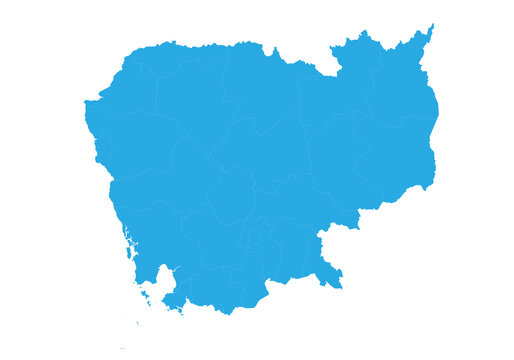 cambodia map. High detailed blue map of cambodia on PNG transparent background.